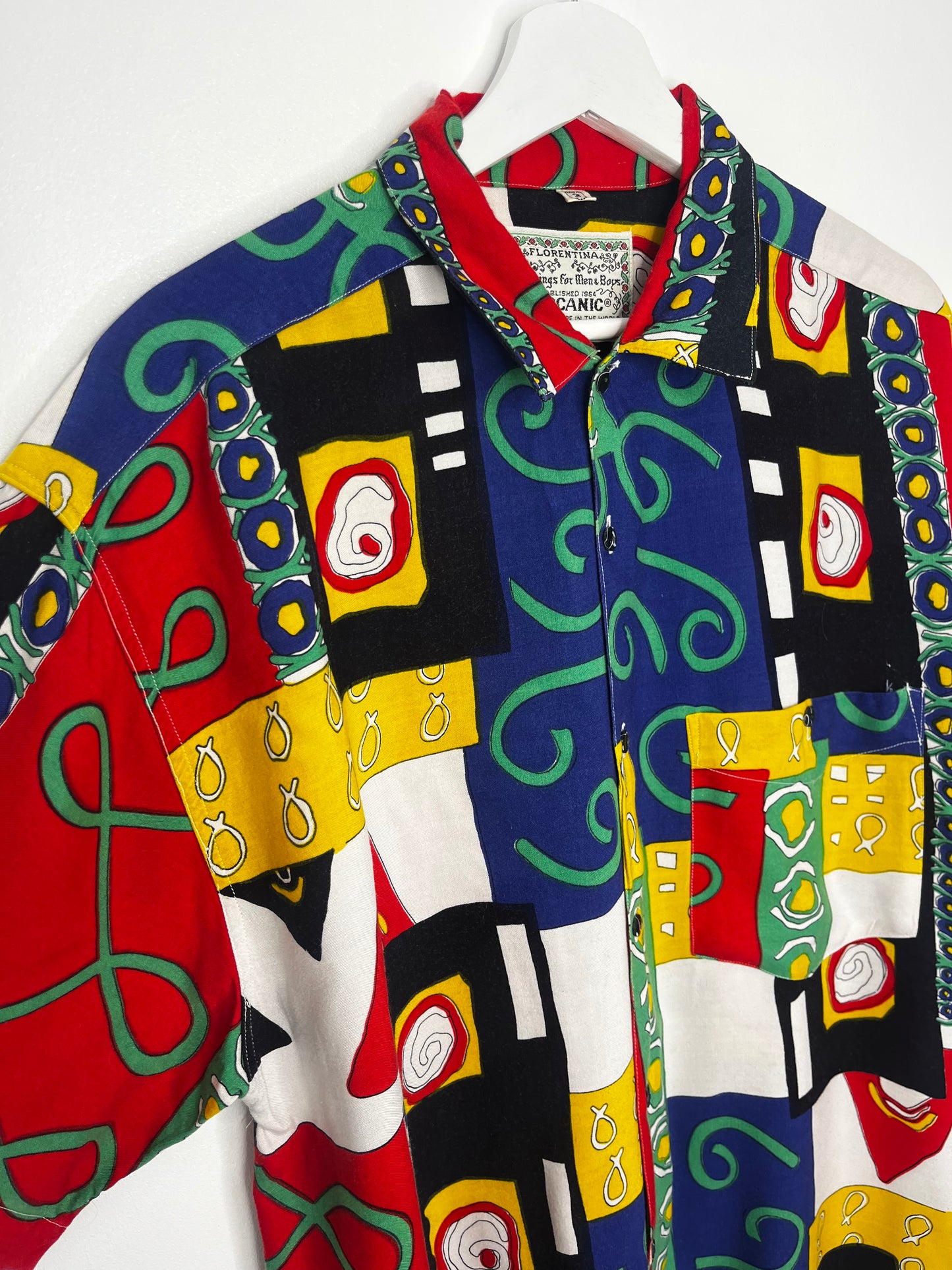 90s Abstract Geometric Print Shirt – Colourful Retro Festival Shirt – Men’s L