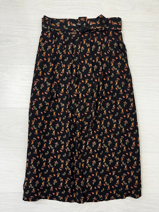 True Vintage Paisley Belted Pleated Skirt