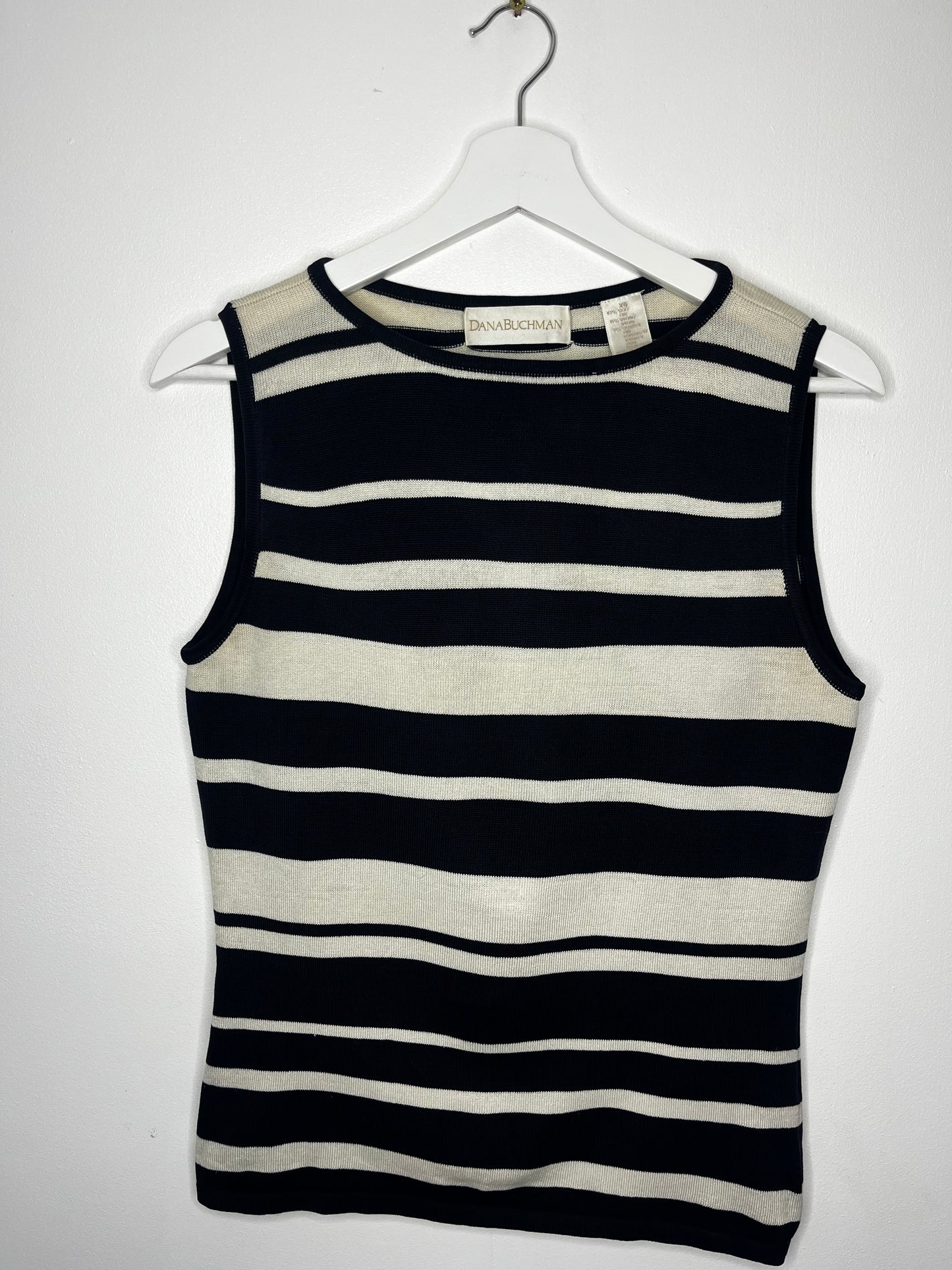 Navy Cream Stripe Vintage Part Silk Top