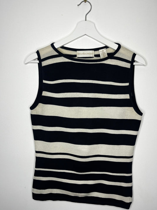 Navy Cream Stripe Vintage Part Silk Top