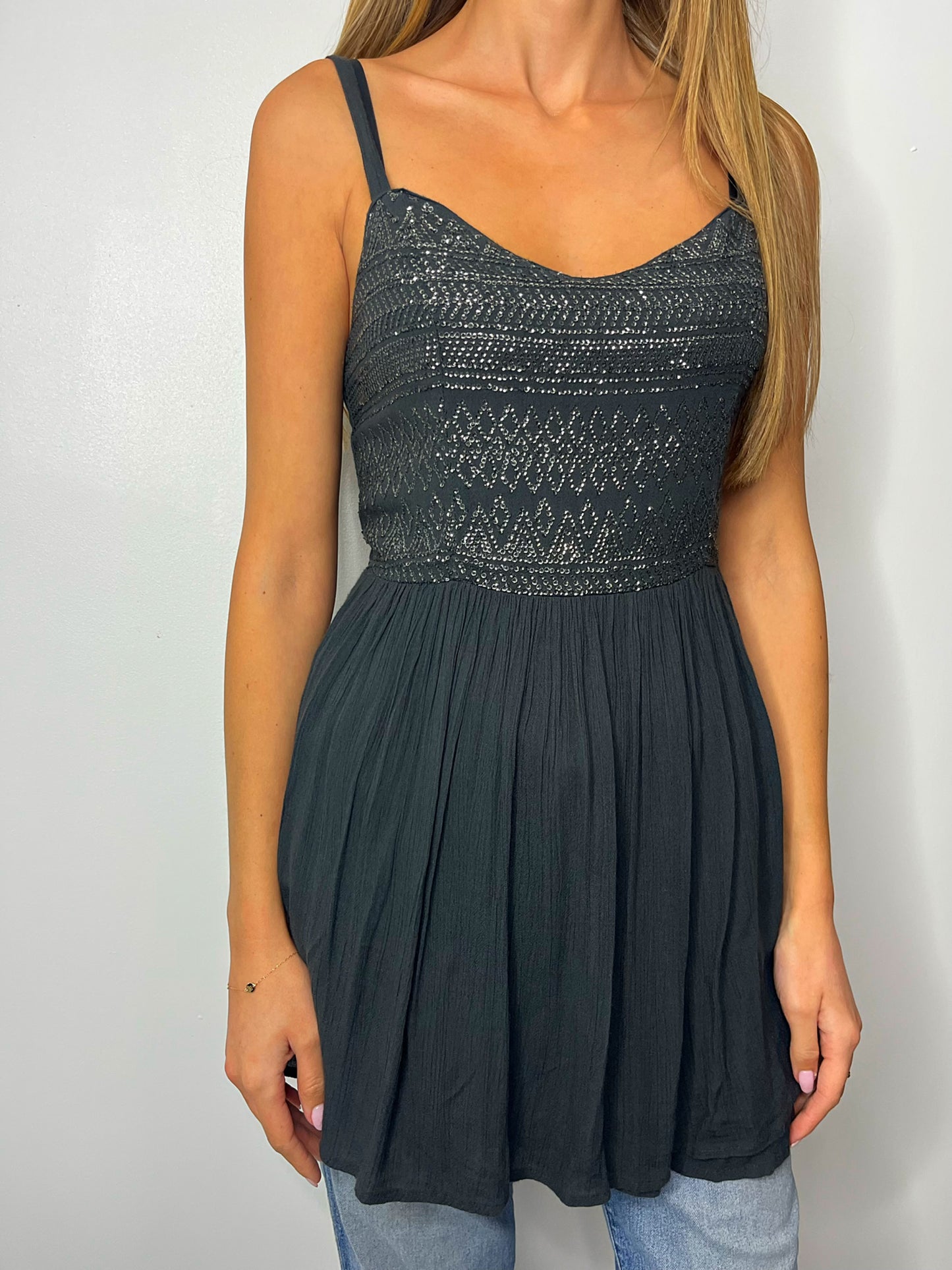 Y2k Silver Hollister Strap Floaty Top