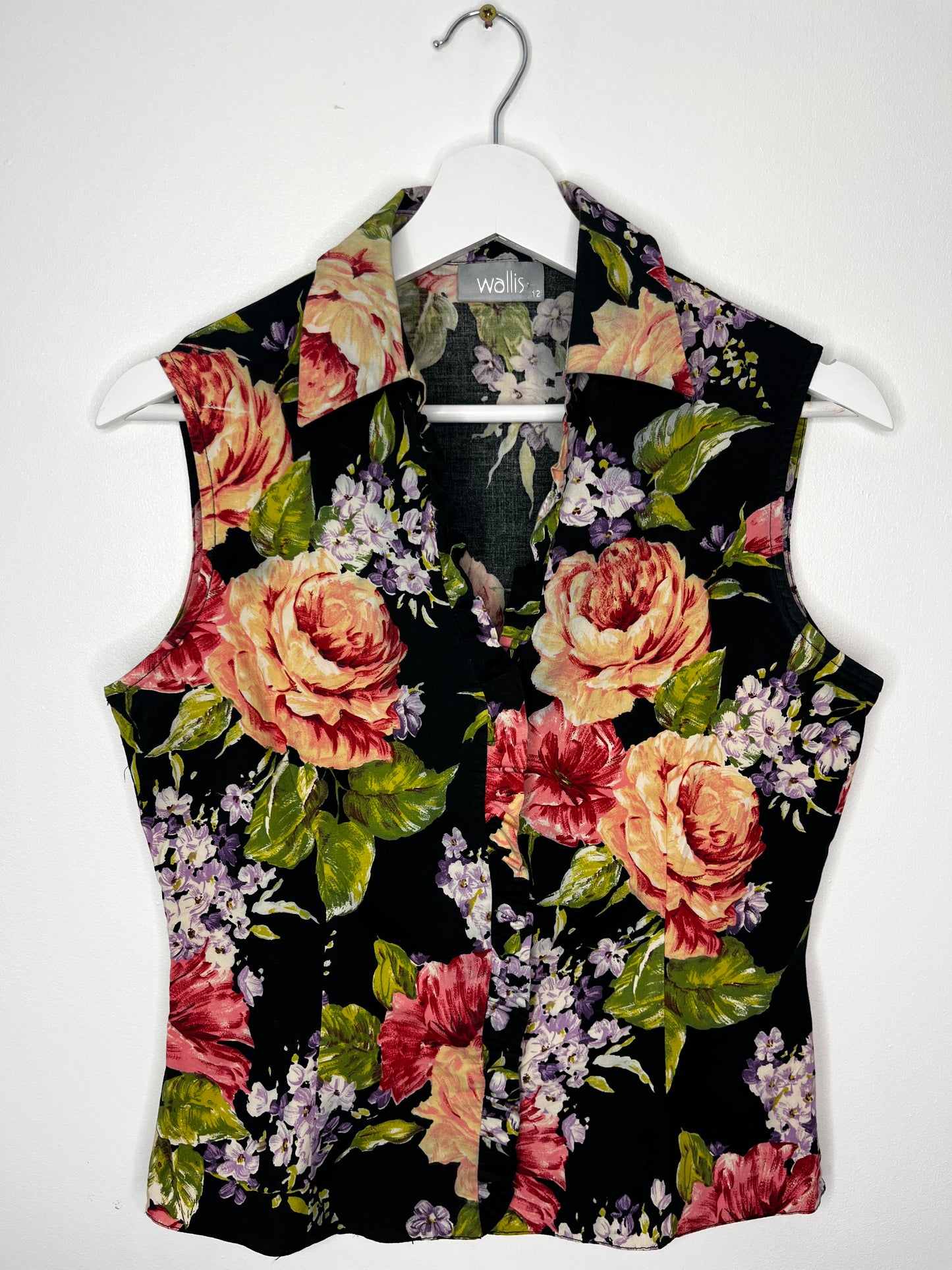 Sleeveless Floral Ruffle Trim Vintage Blouse