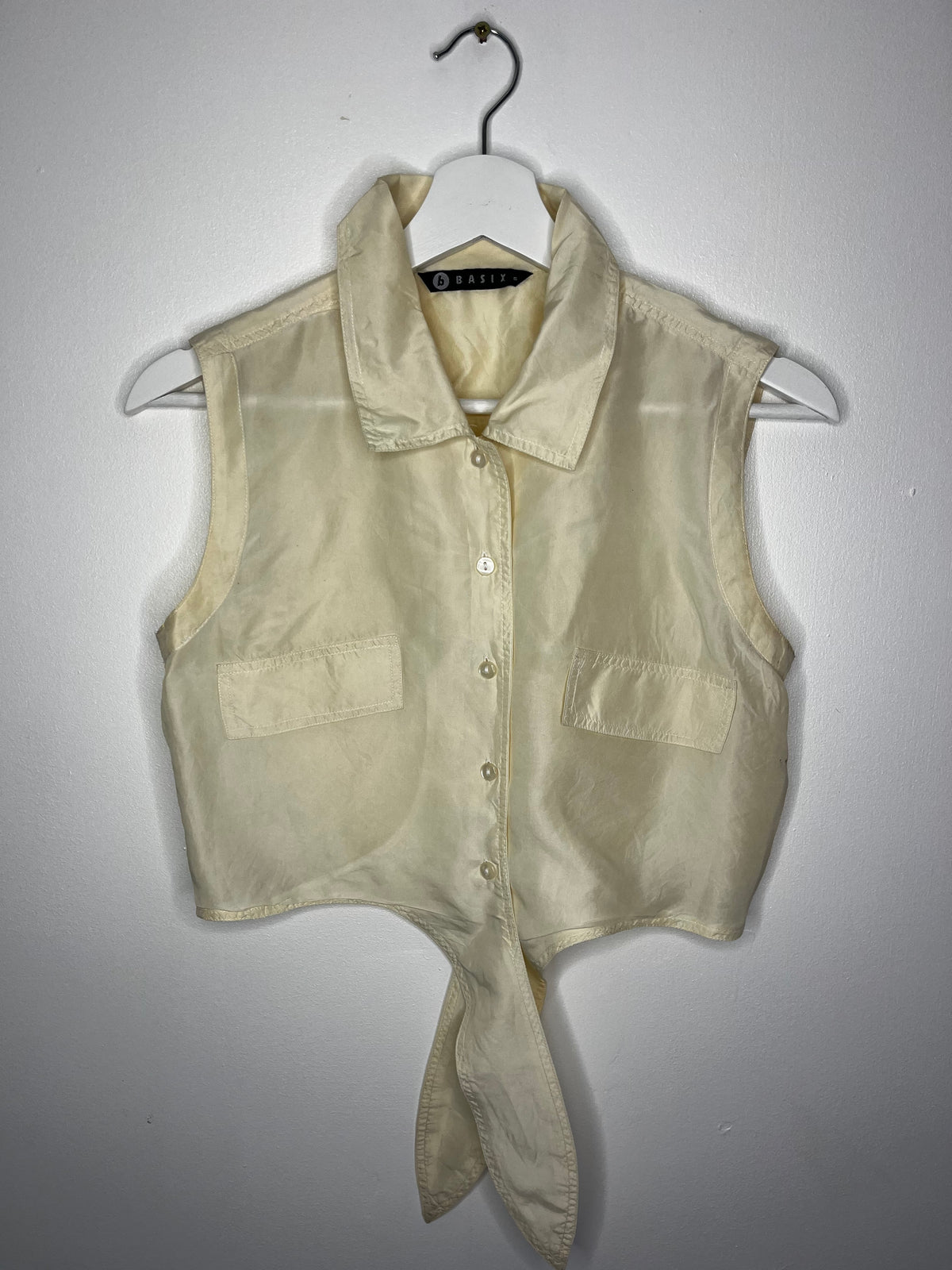 90s Cream Silk Tie Bottom Blouse