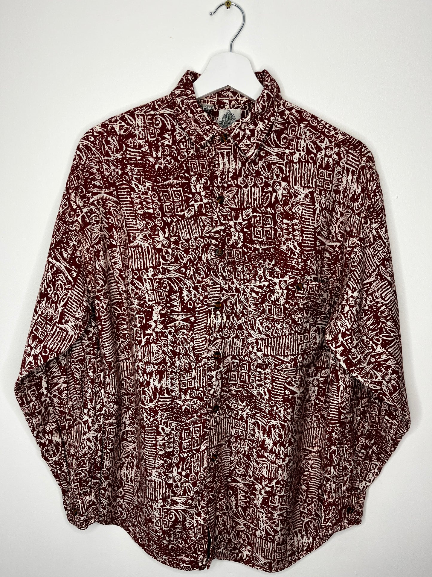 Long Sleeve Patterned Burgundy Vintage Shirt
