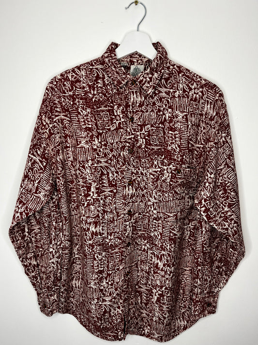 Long Sleeve Patterned Burgundy Vintage Shirt