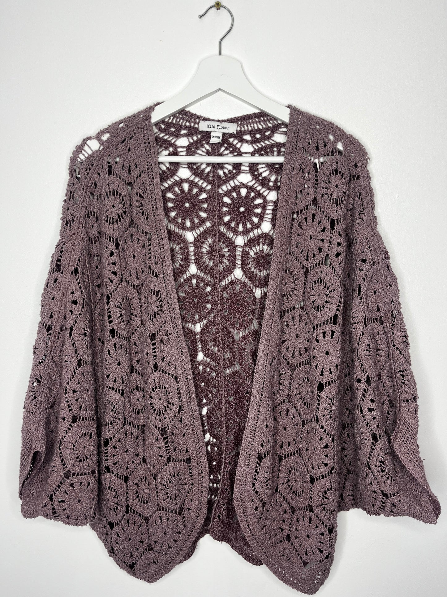 Dusky Purple Crochet Wild Flower Cardigan Jacket