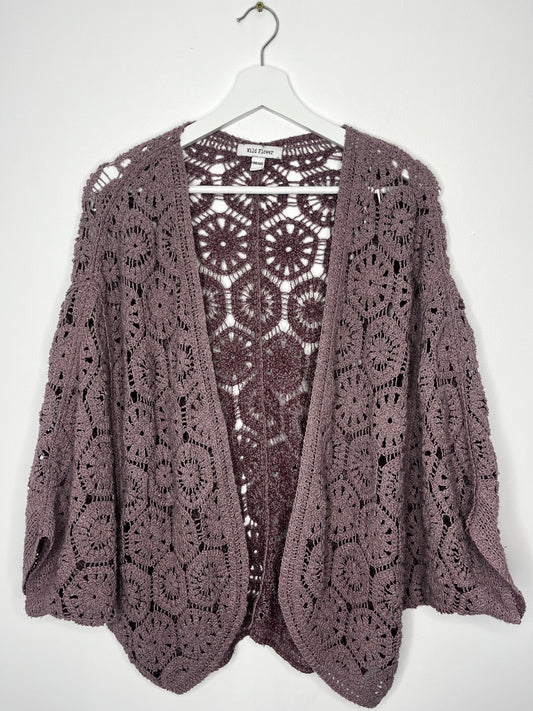 Dusky Purple Crochet Wild Flower Cardigan Jacket
