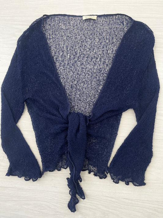 Navy Vintage Crochet Style Tie Top Cardigan