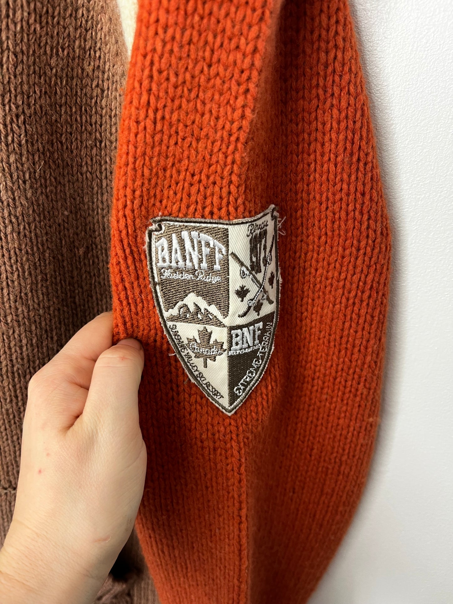 Orange & brown hooded knit vintage cardigan