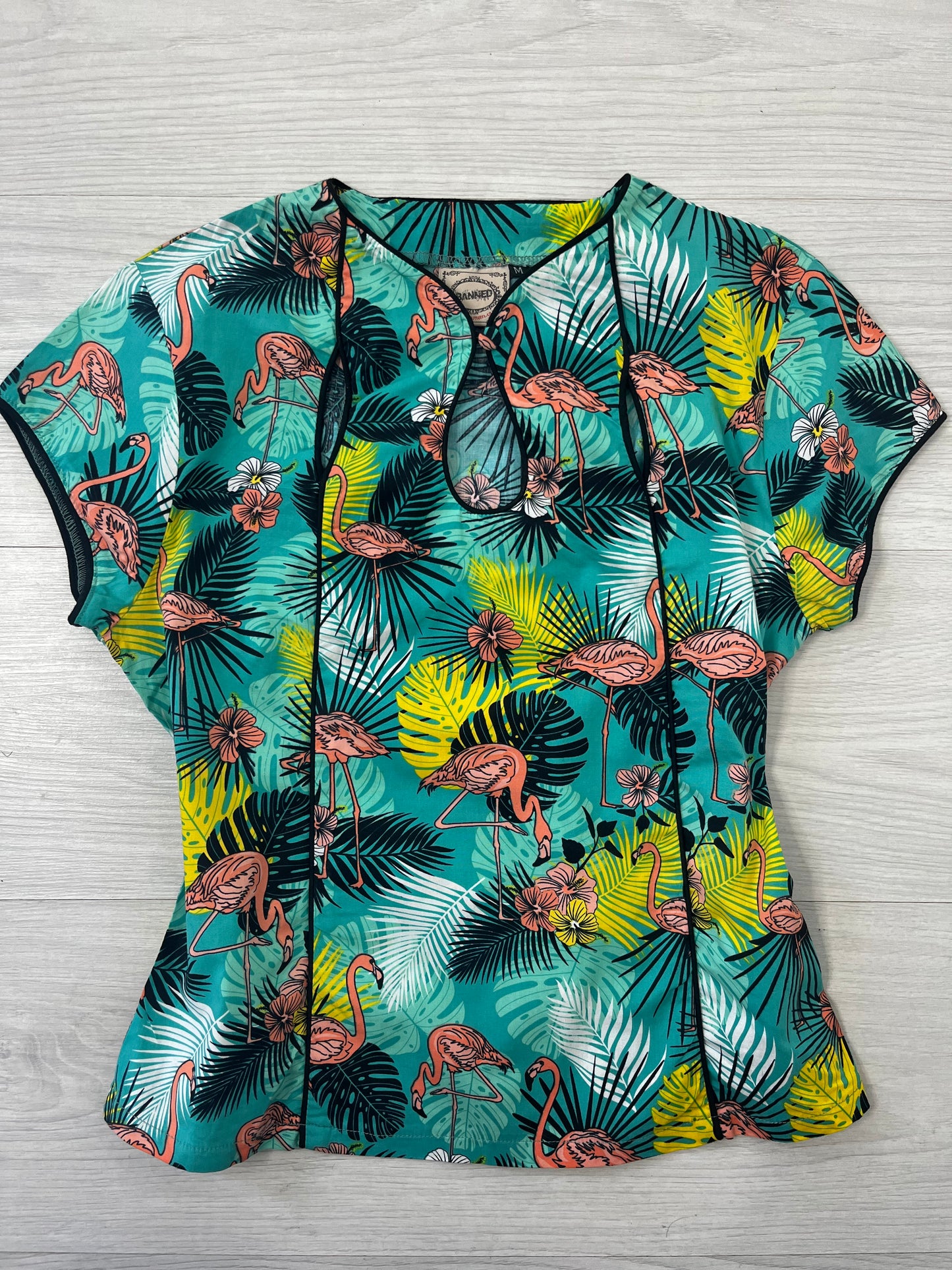 Vintage Flamingo Key Hole Effect Top Blouse
