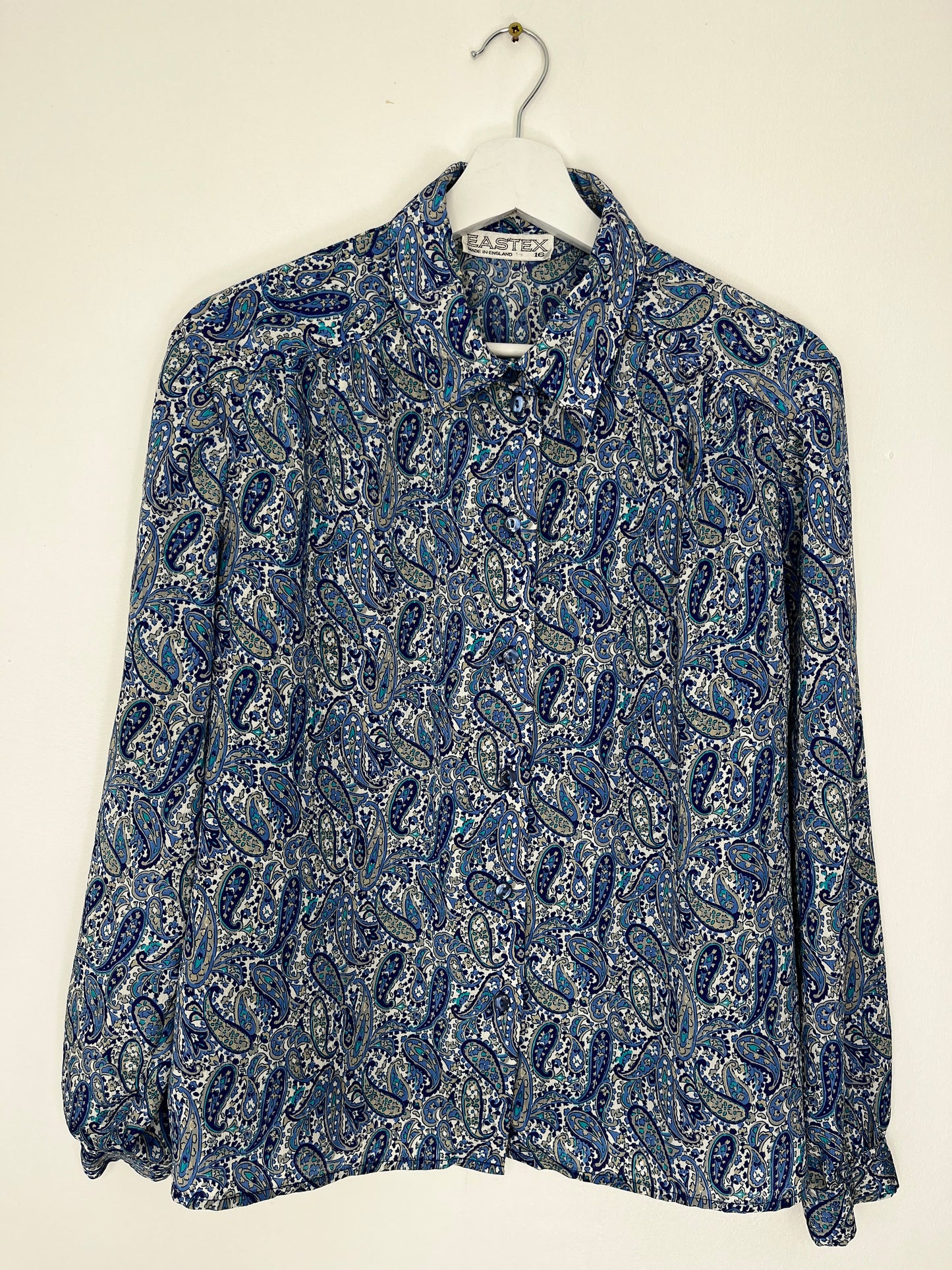 1990s Blue Paisley Long Sleeve Vintage Shirt