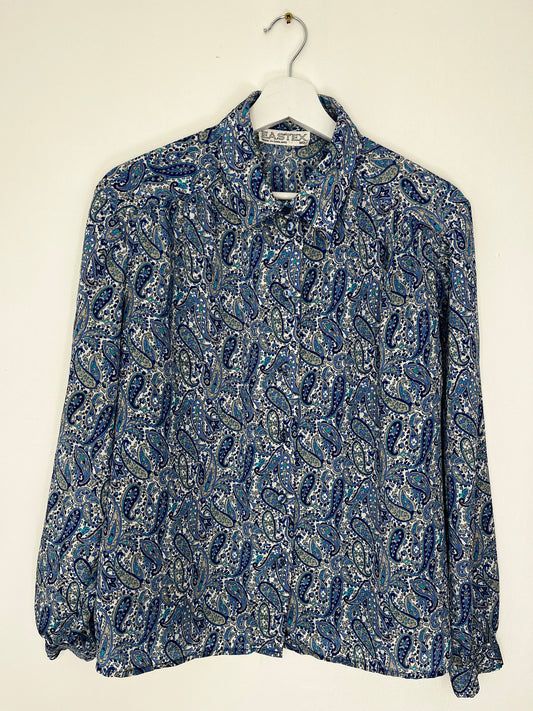 1990s Blue Paisley Long Sleeve Vintage Shirt
