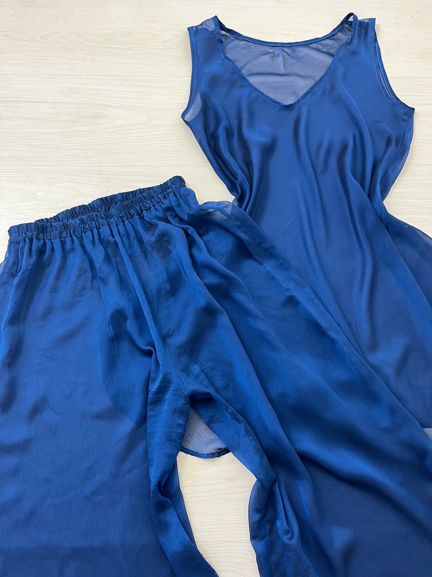 Royal Blue Semi Sheer Vintage Trouser Top Two Piece