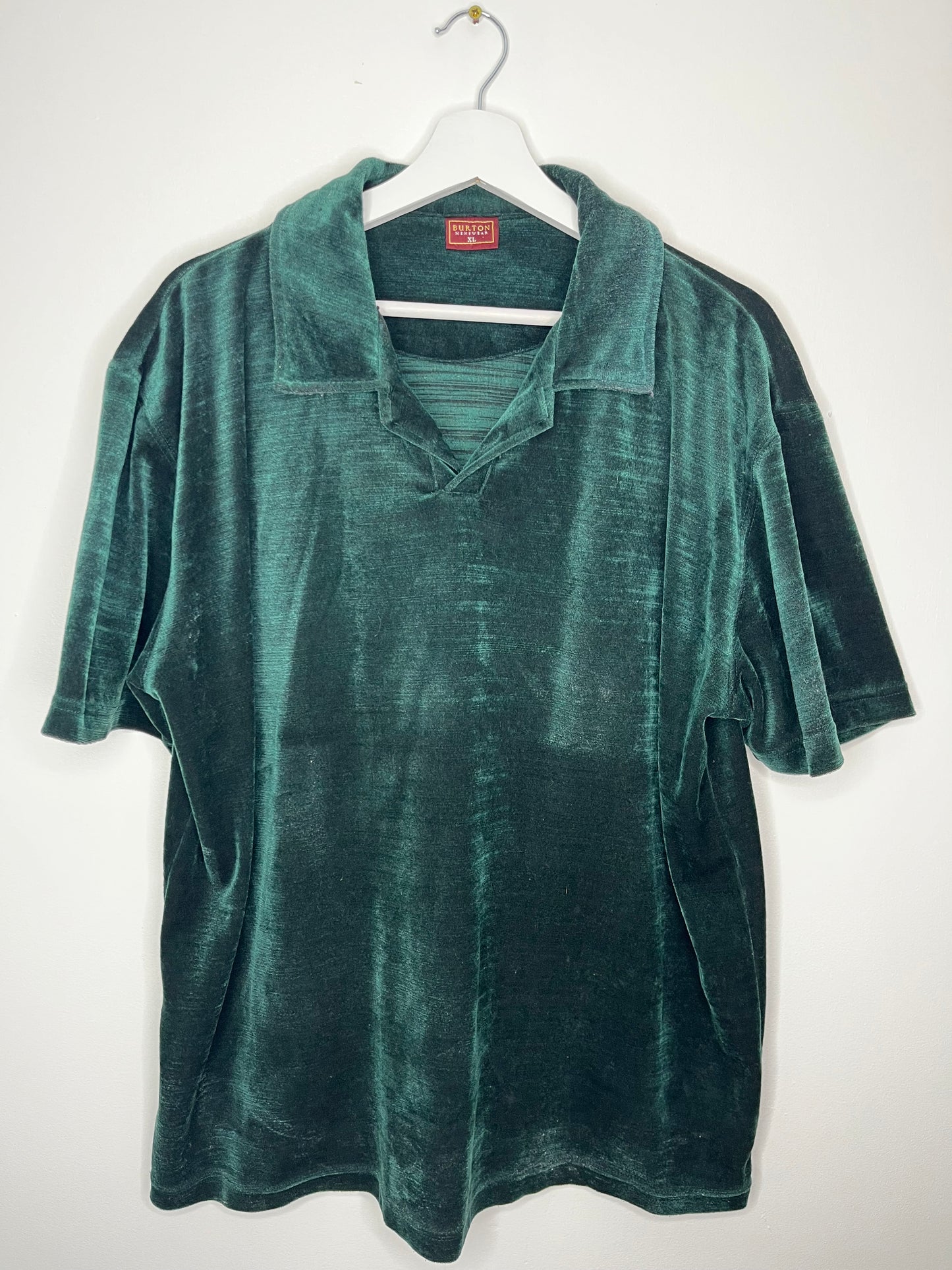 True Vintage Green Velour Mens Polo T-Shirt