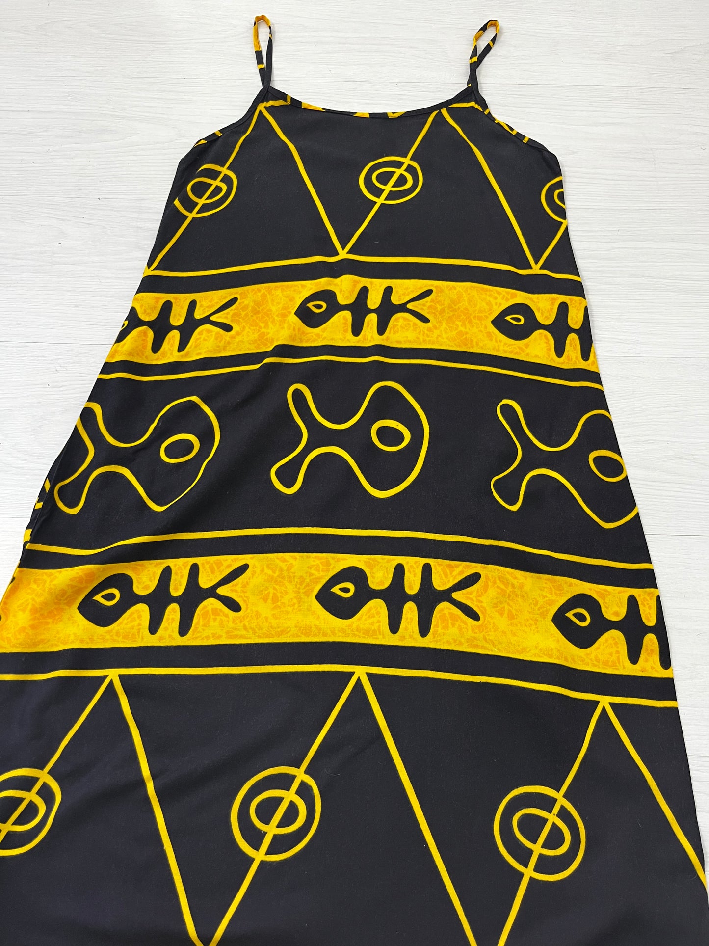 Vintage Festival Tie Back Yellow Fish Dress