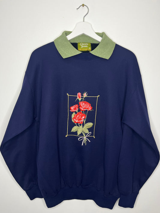 Cottage Core Navy Collared Jumper