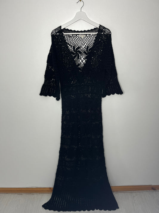 Long Black Vintage Monsoon Crochet Dress Beach Cover Up