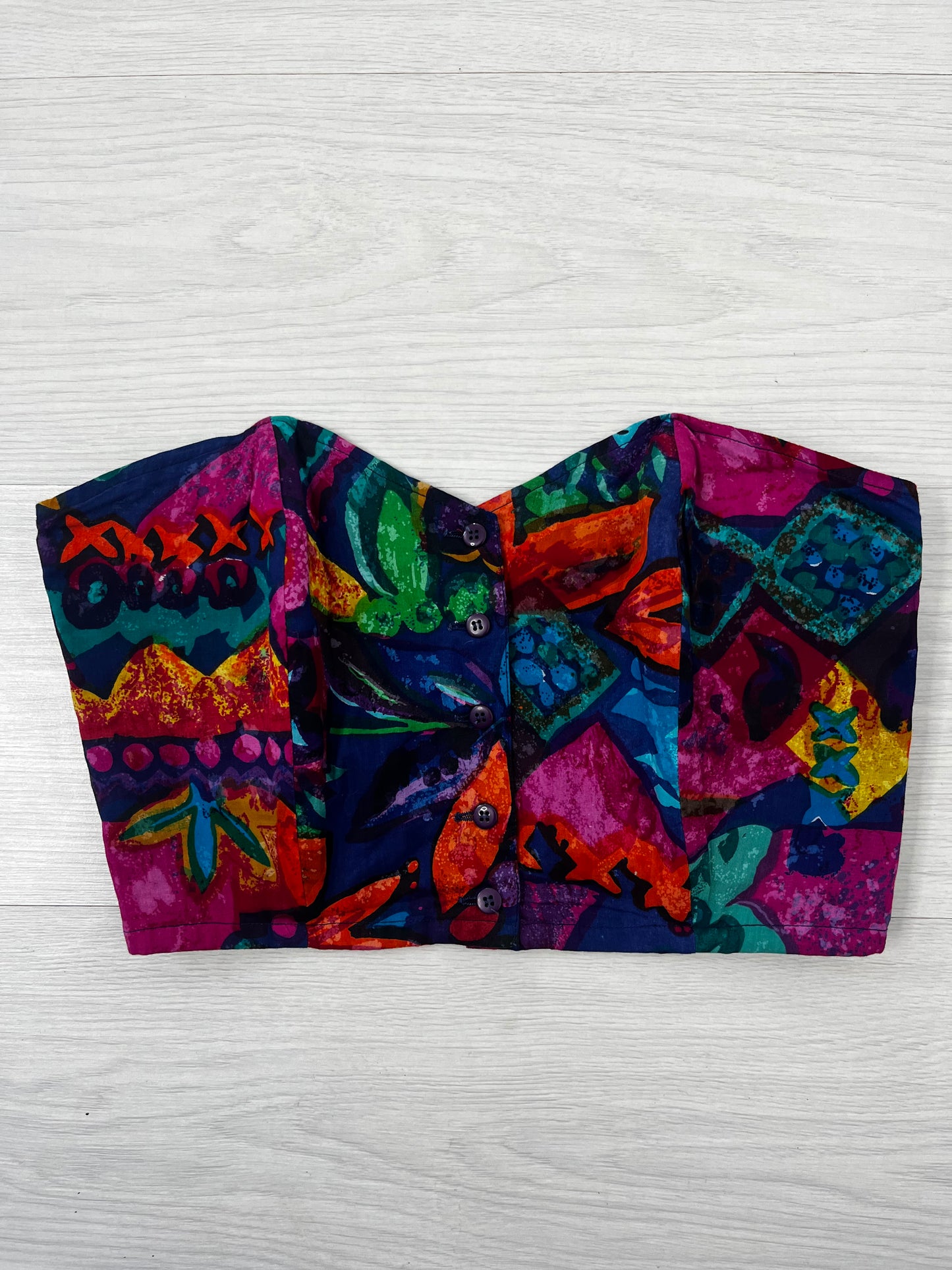 1990s Colourful Vintage Cropped Tie Back Top