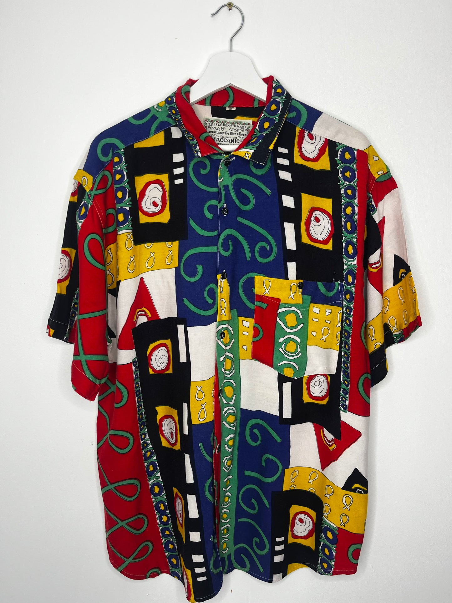 90s Abstract Geometric Print Shirt – Colourful Retro Festival Shirt – Men’s L