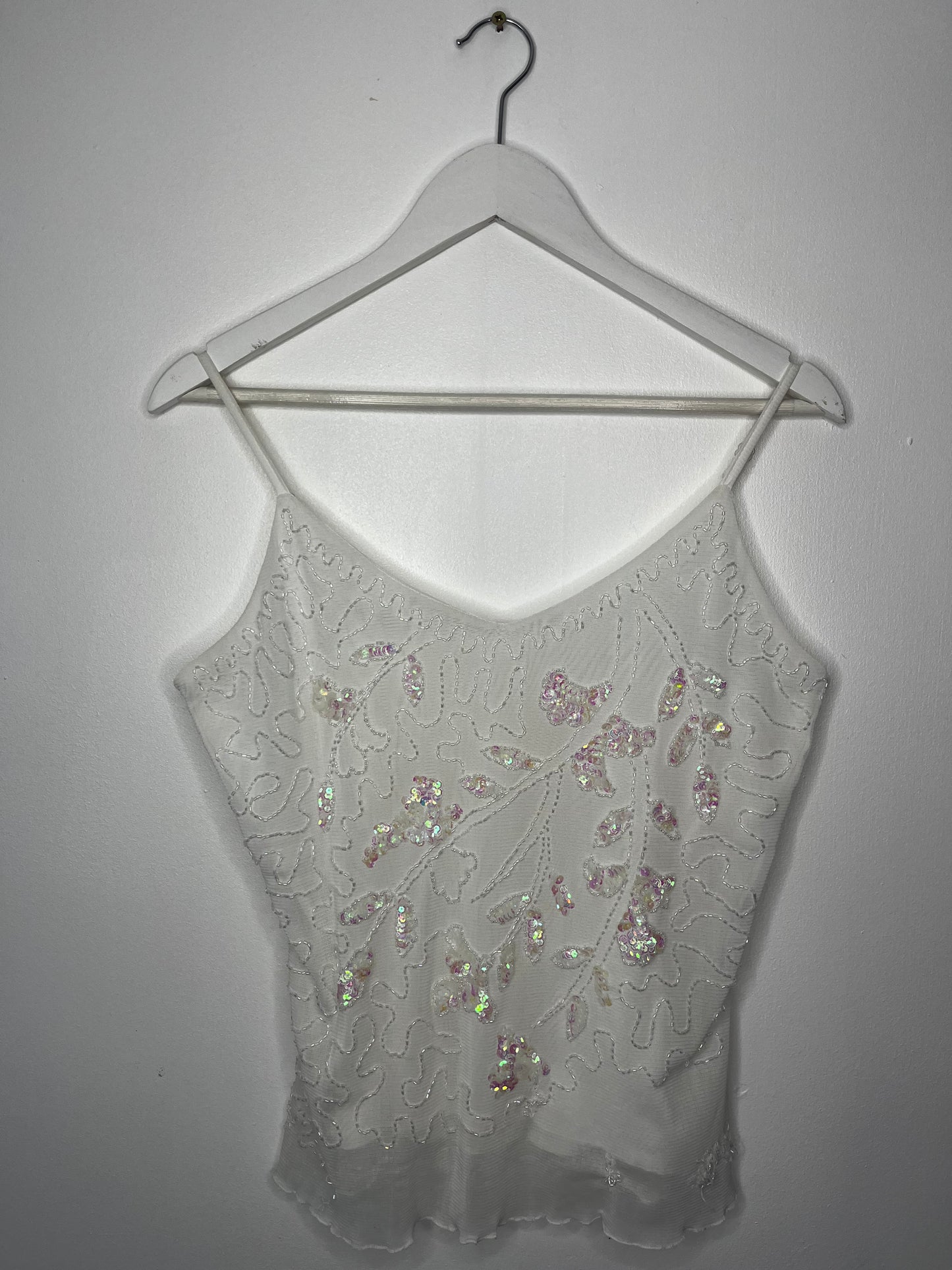 Y2k White Sequin Vintage Strap Top