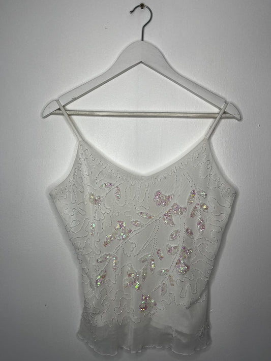 Y2k White Sequin Vintage Strap Top