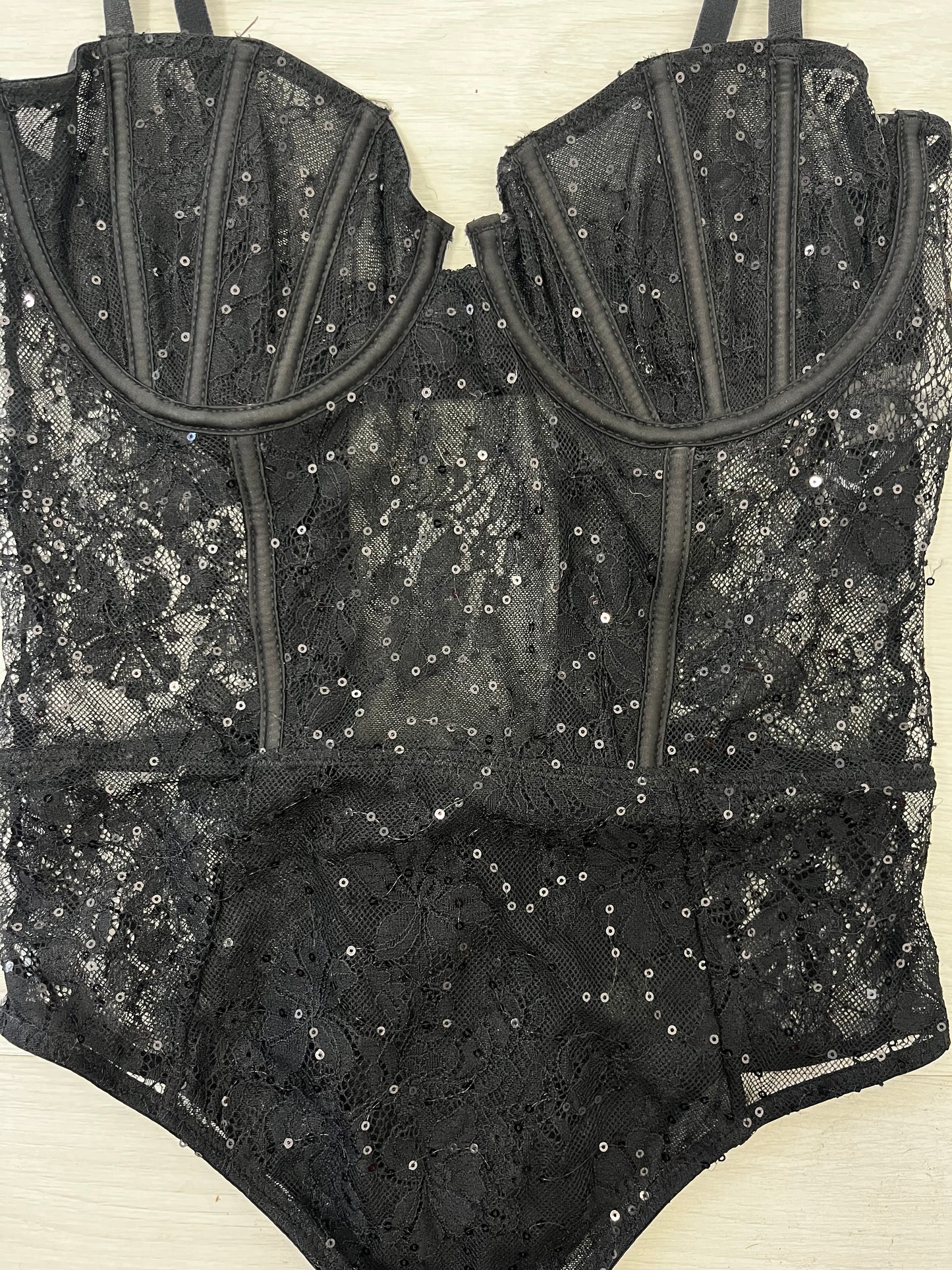 Black Lace Sparkle Effect Bodysuit