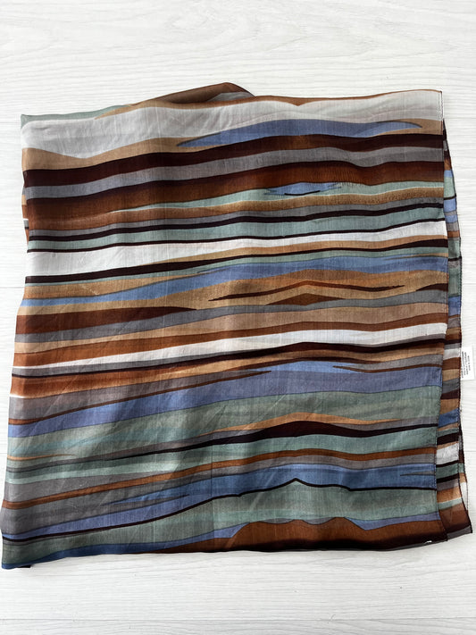 Pure Silk Brown Blue Stripe Sarong Scarf