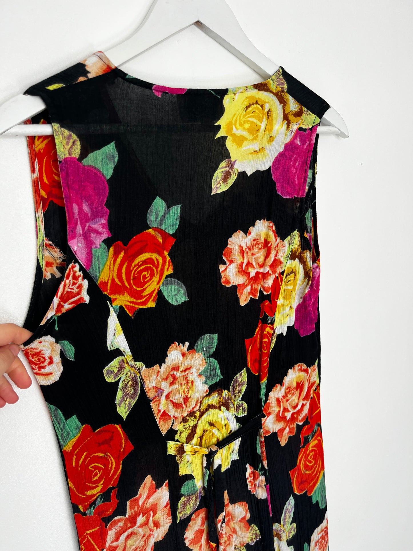 1990s Vibrant Floral Button Down Tie Back Vintage Dress