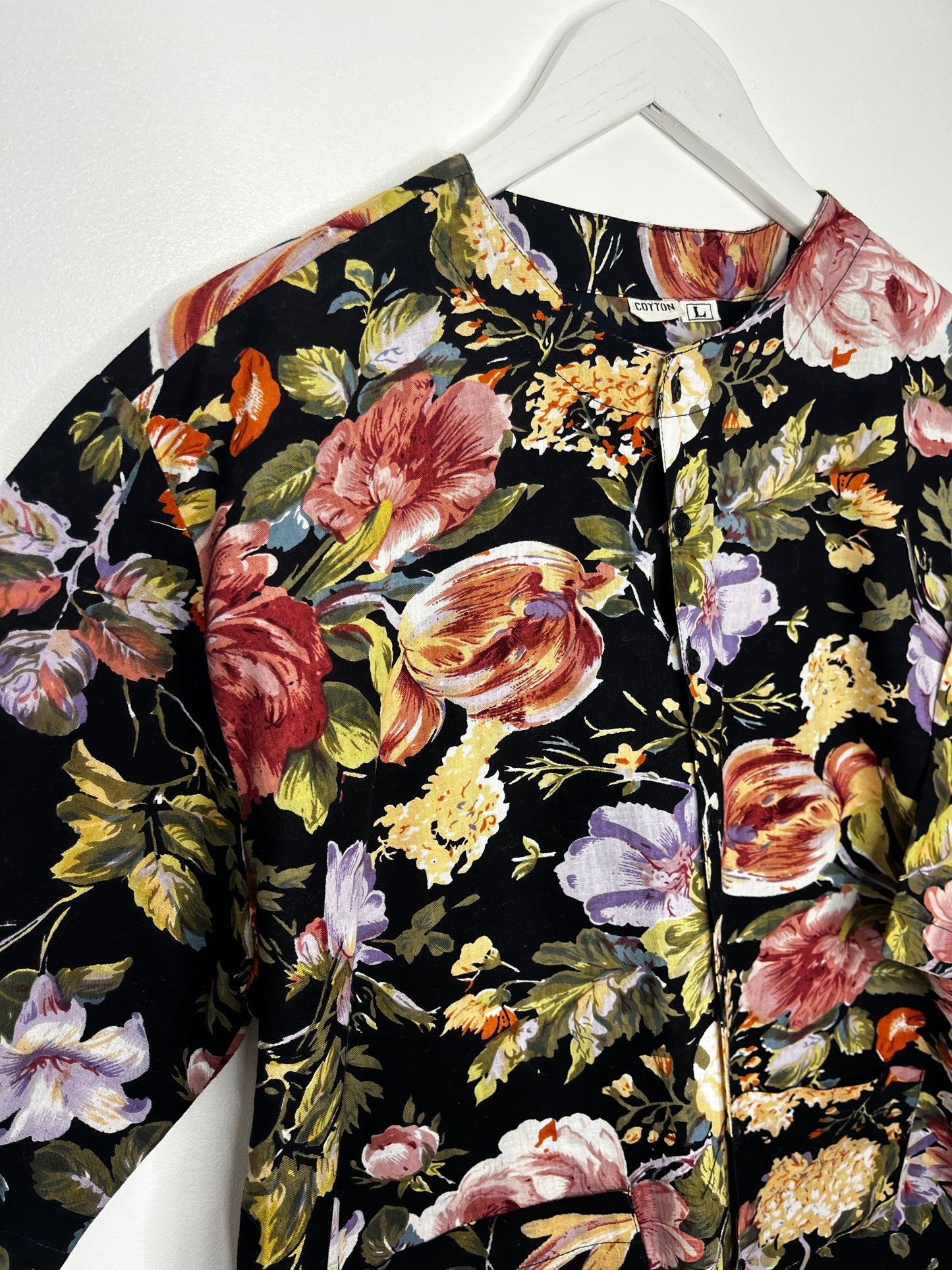 Pure Cotton Collarless Vintage Floral Shirt