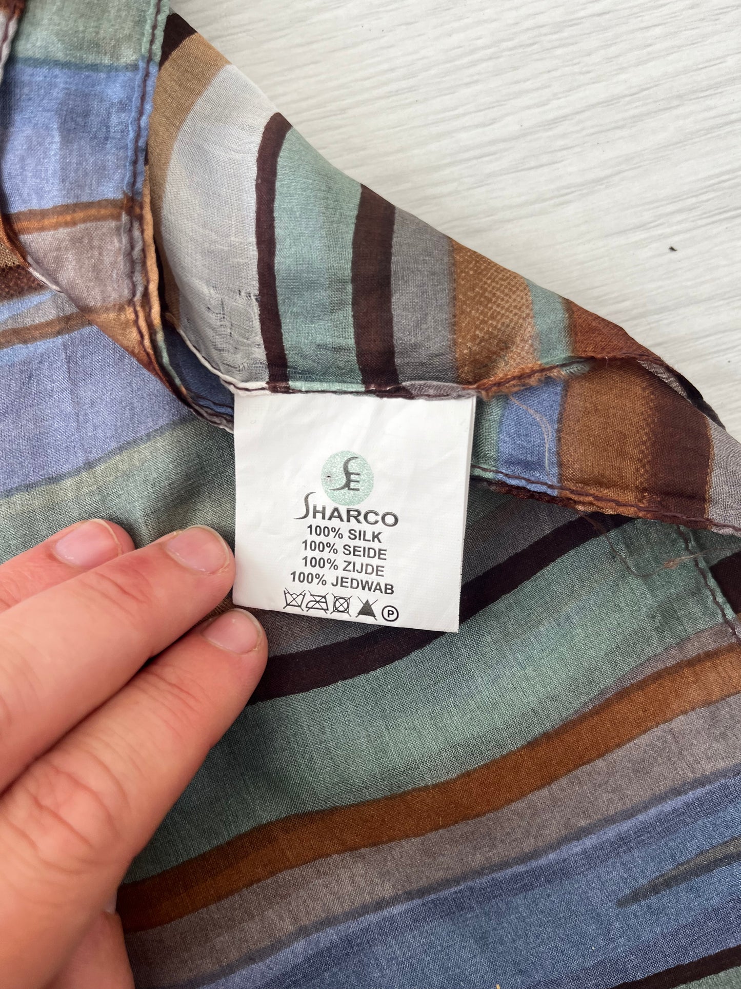 Pure Silk Brown Blue Stripe Sarong Scarf
