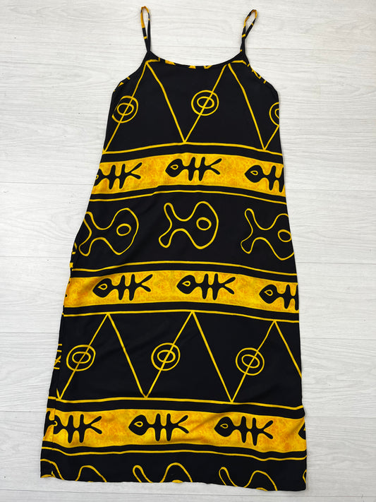 Vintage Festival Tie Back Yellow Fish Dress