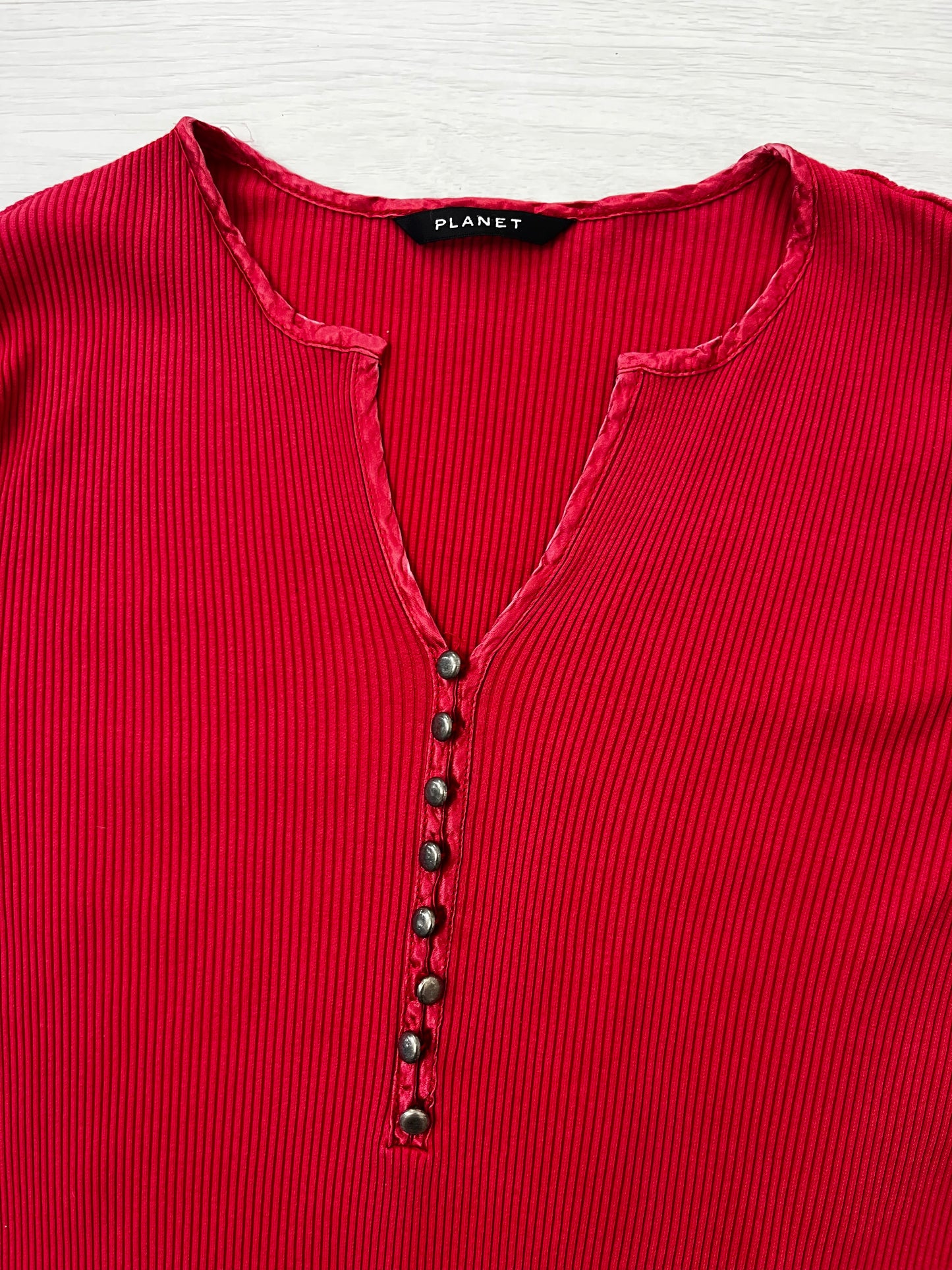 Red Ribbed Y2k Long Sleeve Top