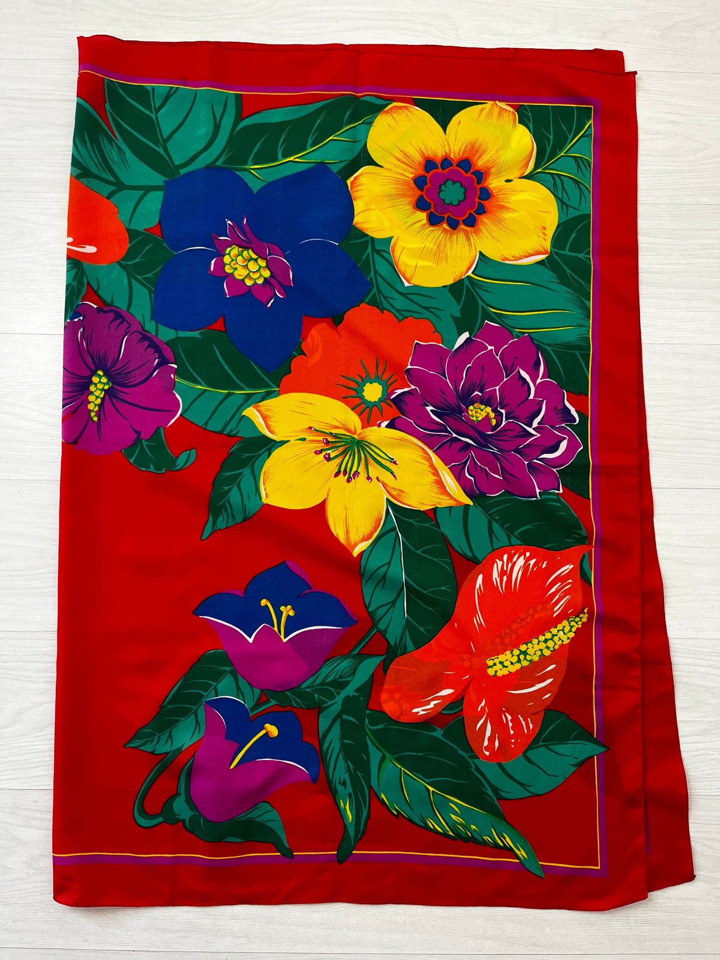Red Vintage Floral Sarong Cover Up Scarf