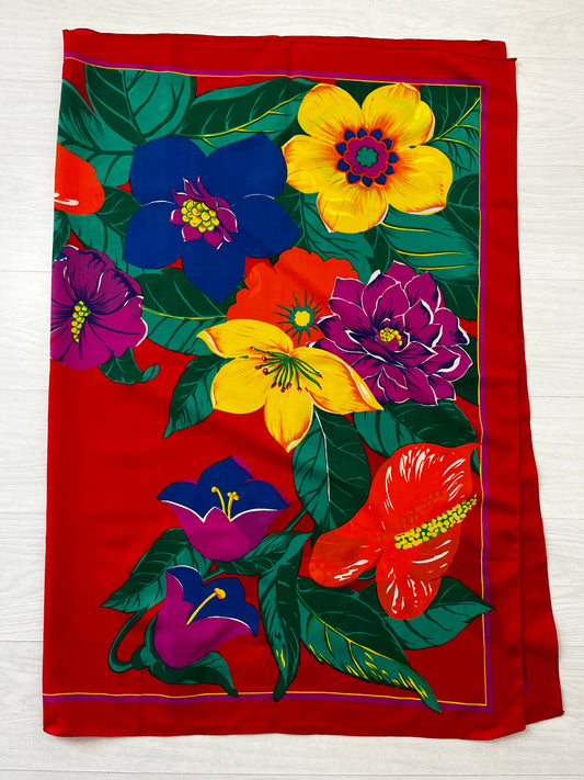 Red Vintage Floral Sarong Cover Up Scarf