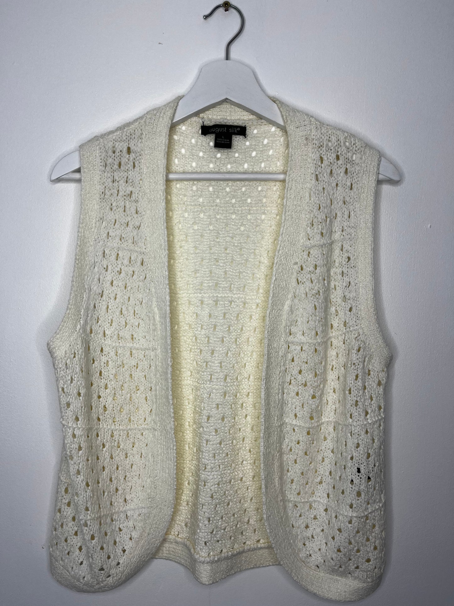 Cream Crochet Sleeveless Buttonless Cardigan