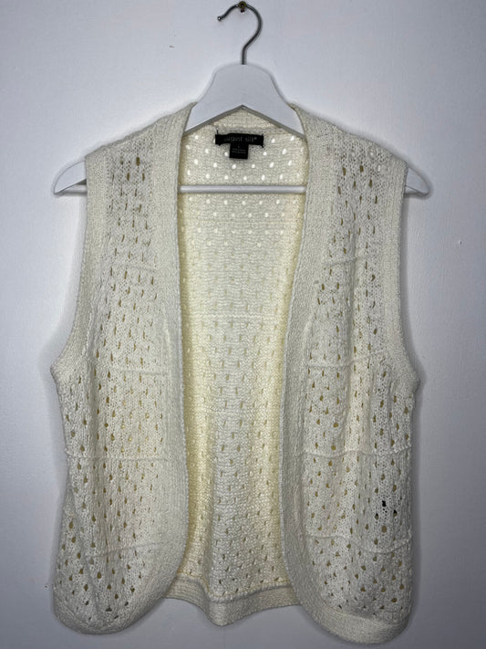 Cream Crochet Sleeveless Buttonless Cardigan