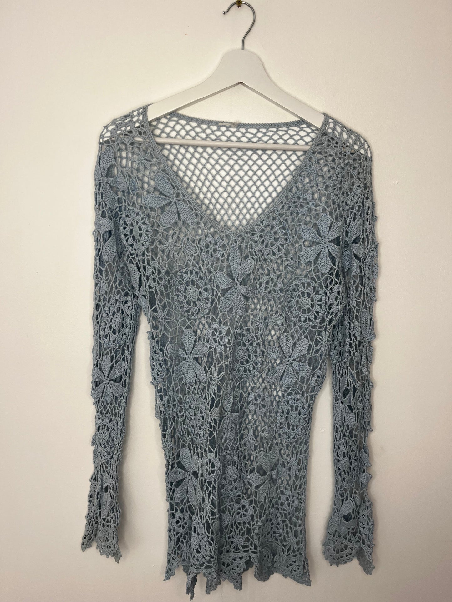 Baby Blue Vintage Crochet Dress Cover Up