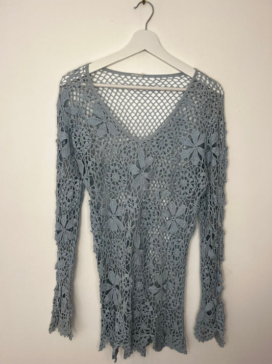 Baby Blue Vintage Crochet Dress Cover Up