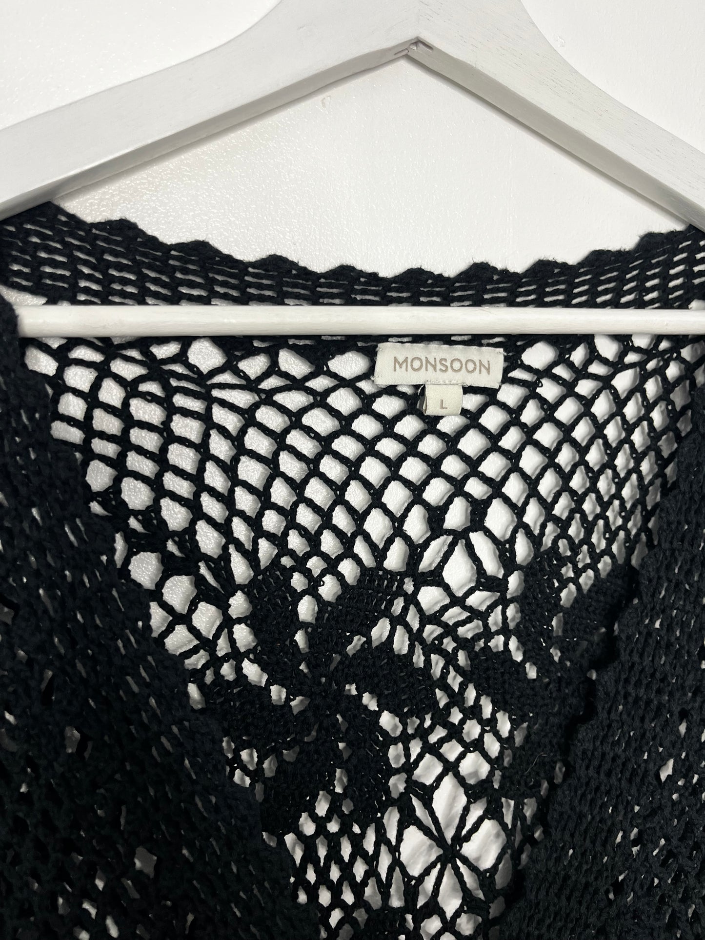 Long Black Vintage Monsoon Crochet Dress Beach Cover Up