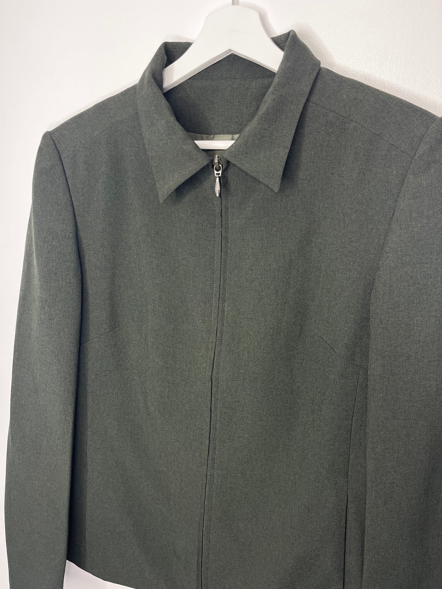 Dark Green Boxy Staple Zip Vintage Jacket