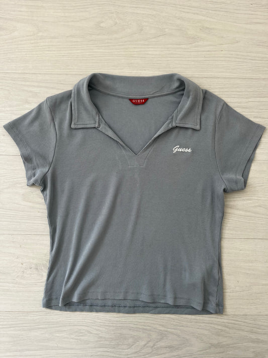 Baby Blue Ribbed GUESS Top Polo Women’s