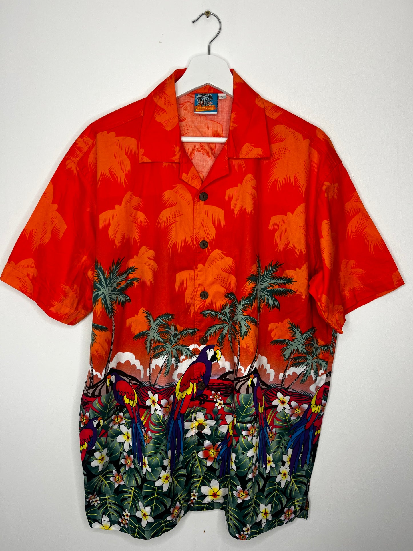 Men’s Vintage Orange Summer Hawaiian Shirt Size Large