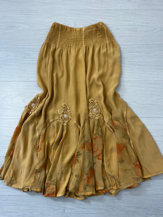 Yellow Gold Vintage Fairycore Boho Floral Skirt