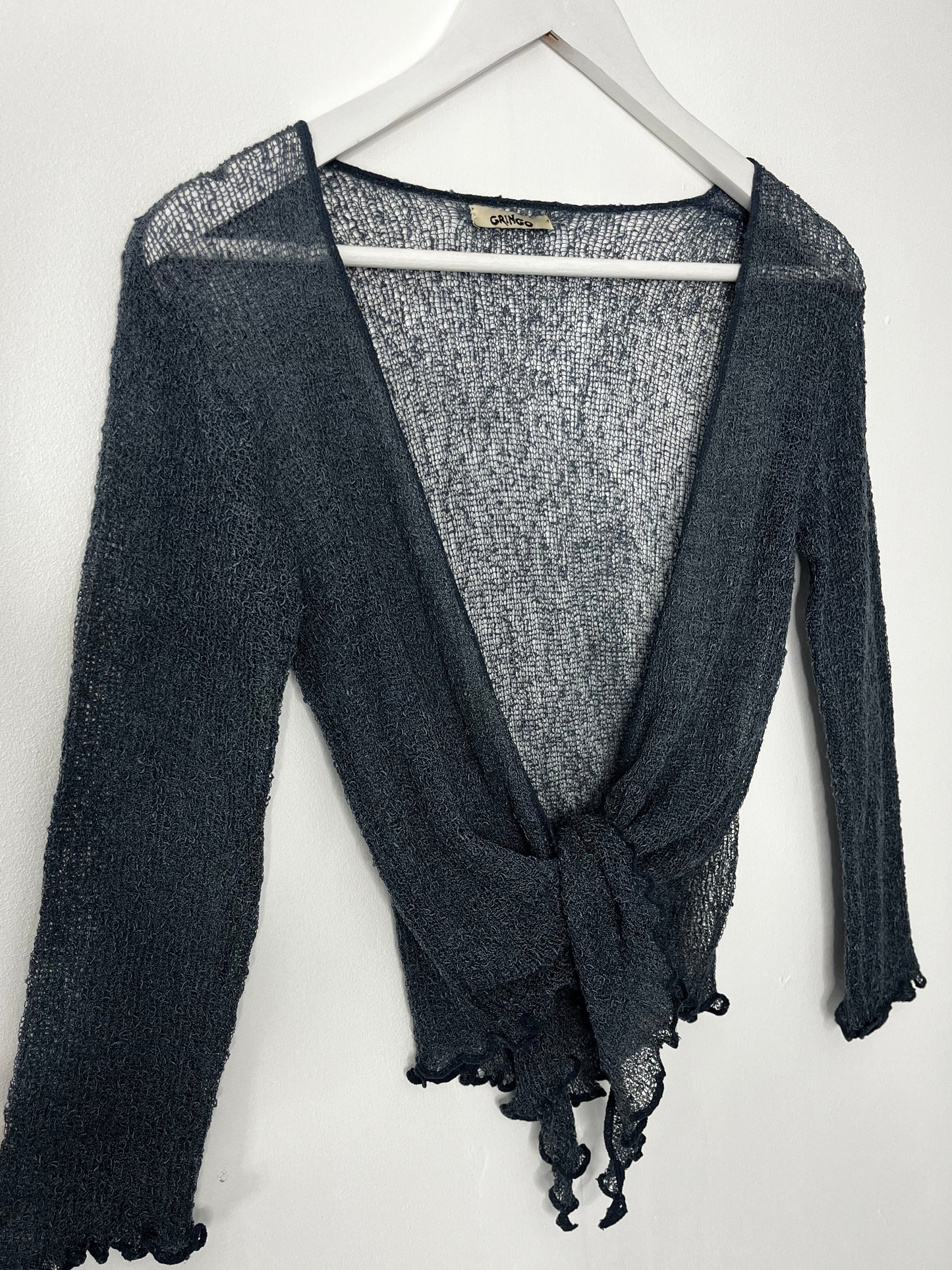 Grey Blue Crochet Vintage Tie Top