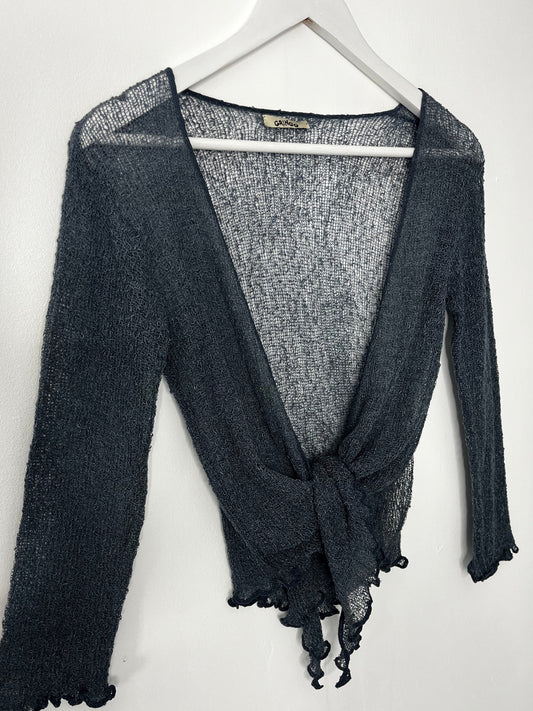 Grey Blue Crochet Vintage Tie Top