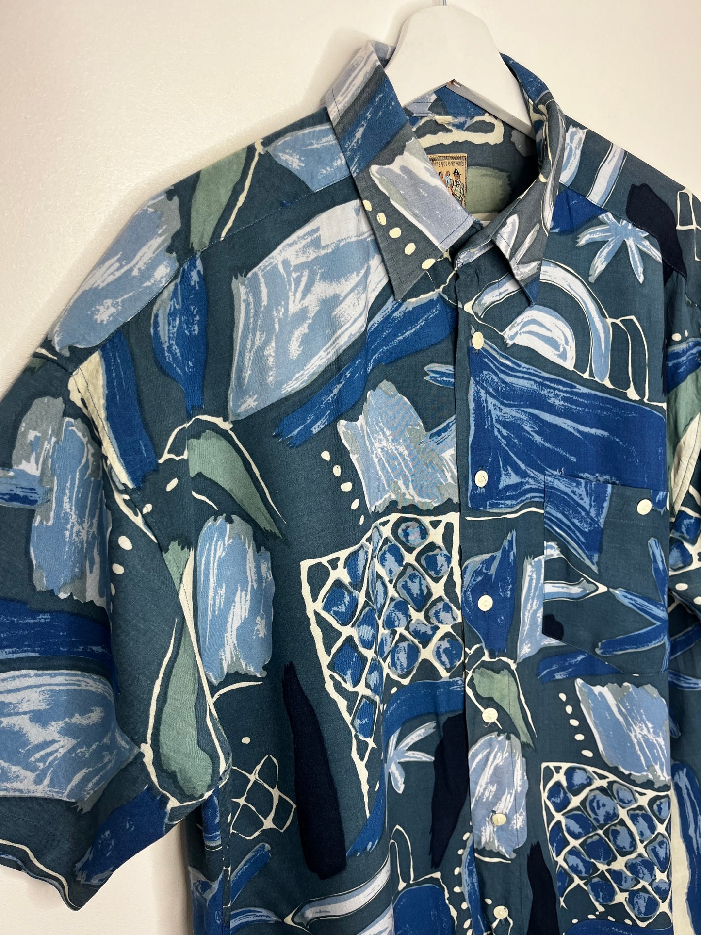 Blue Vintage Patterned 1990s Shirt