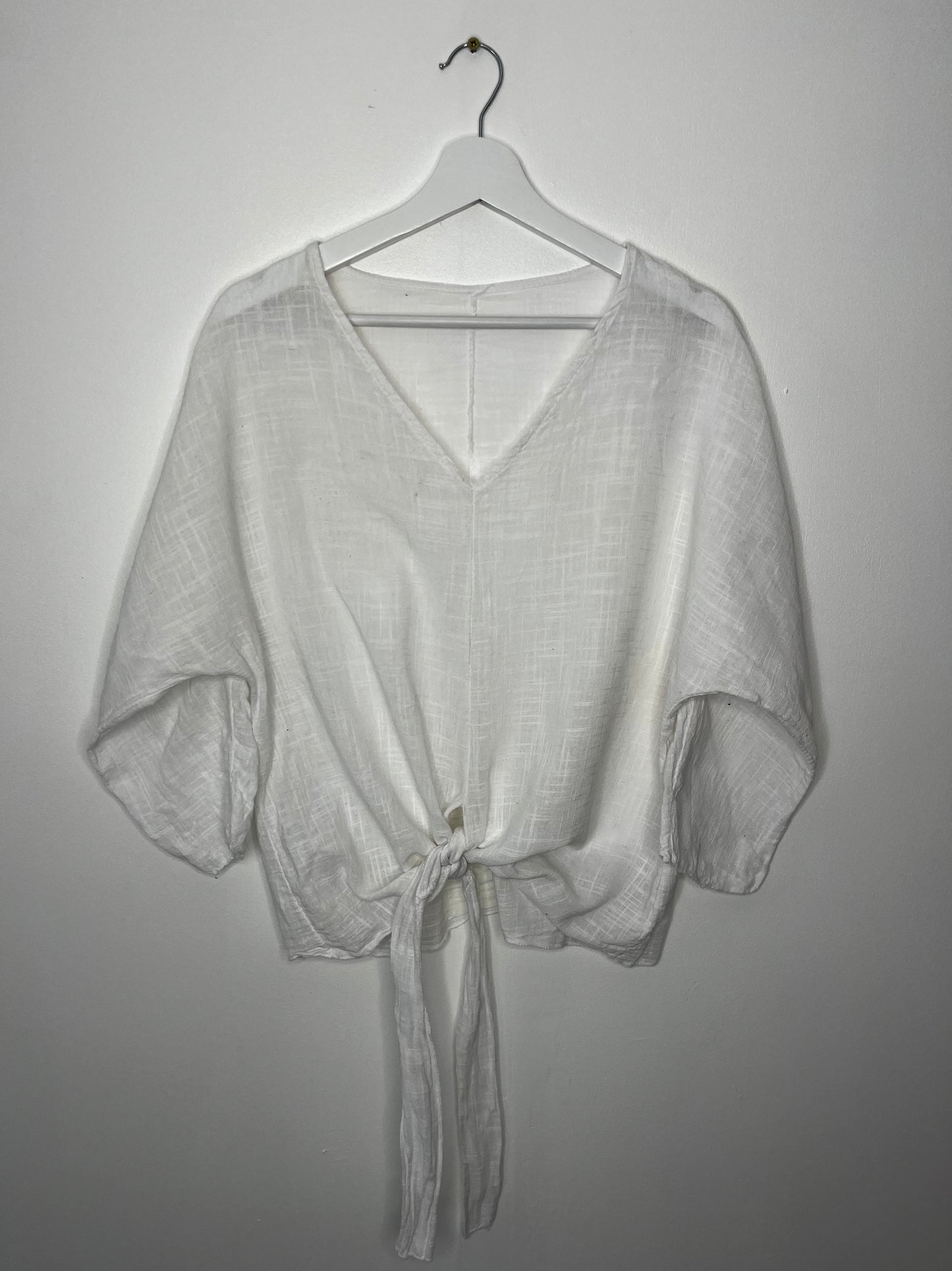 Pure Cotton White Tie Botton Top