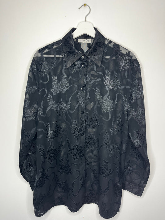 Black Semi Sheer Vintage Whimsical Shirt