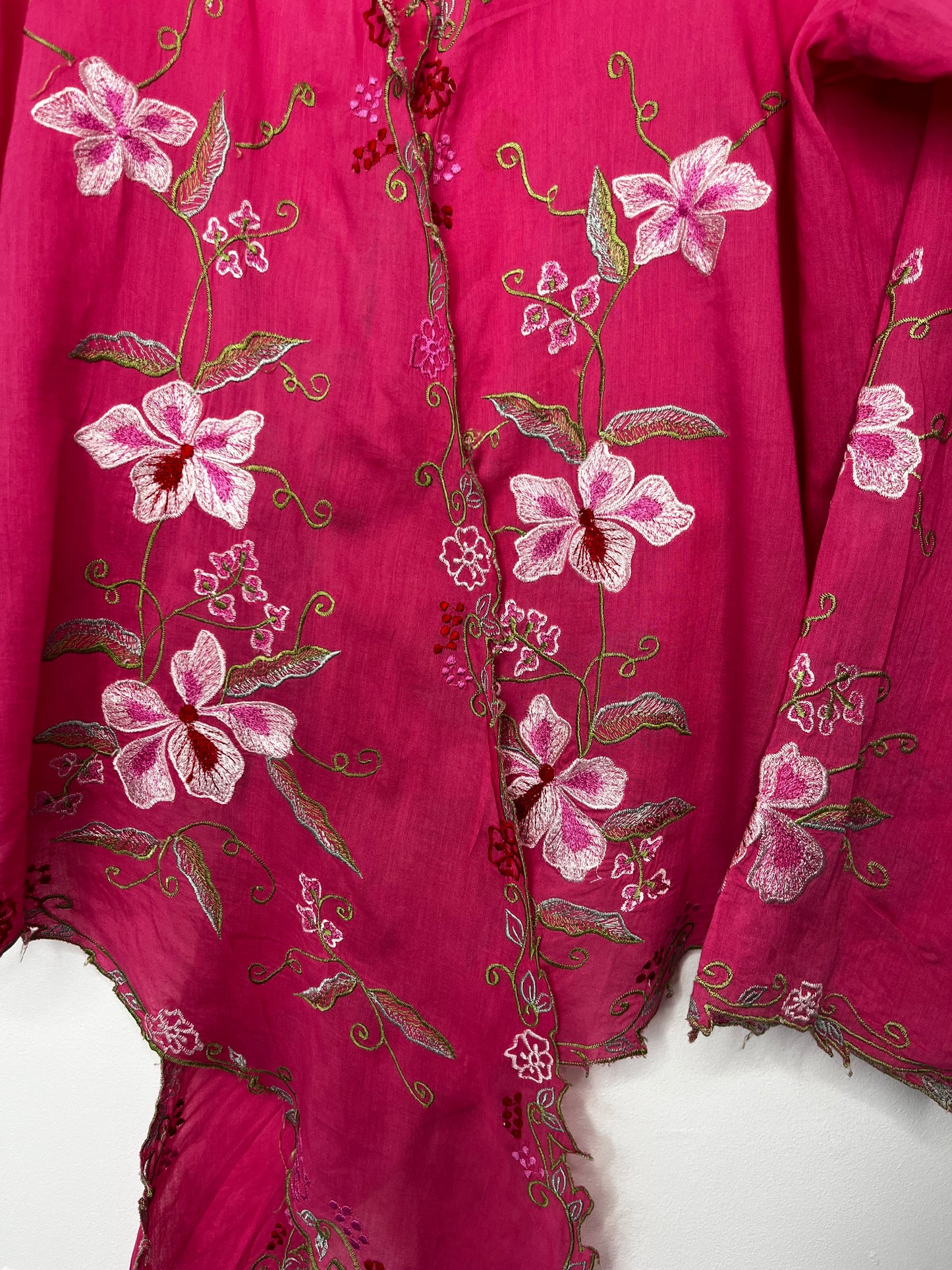 Pink Vintage Embroidered Floral Tie Blouse