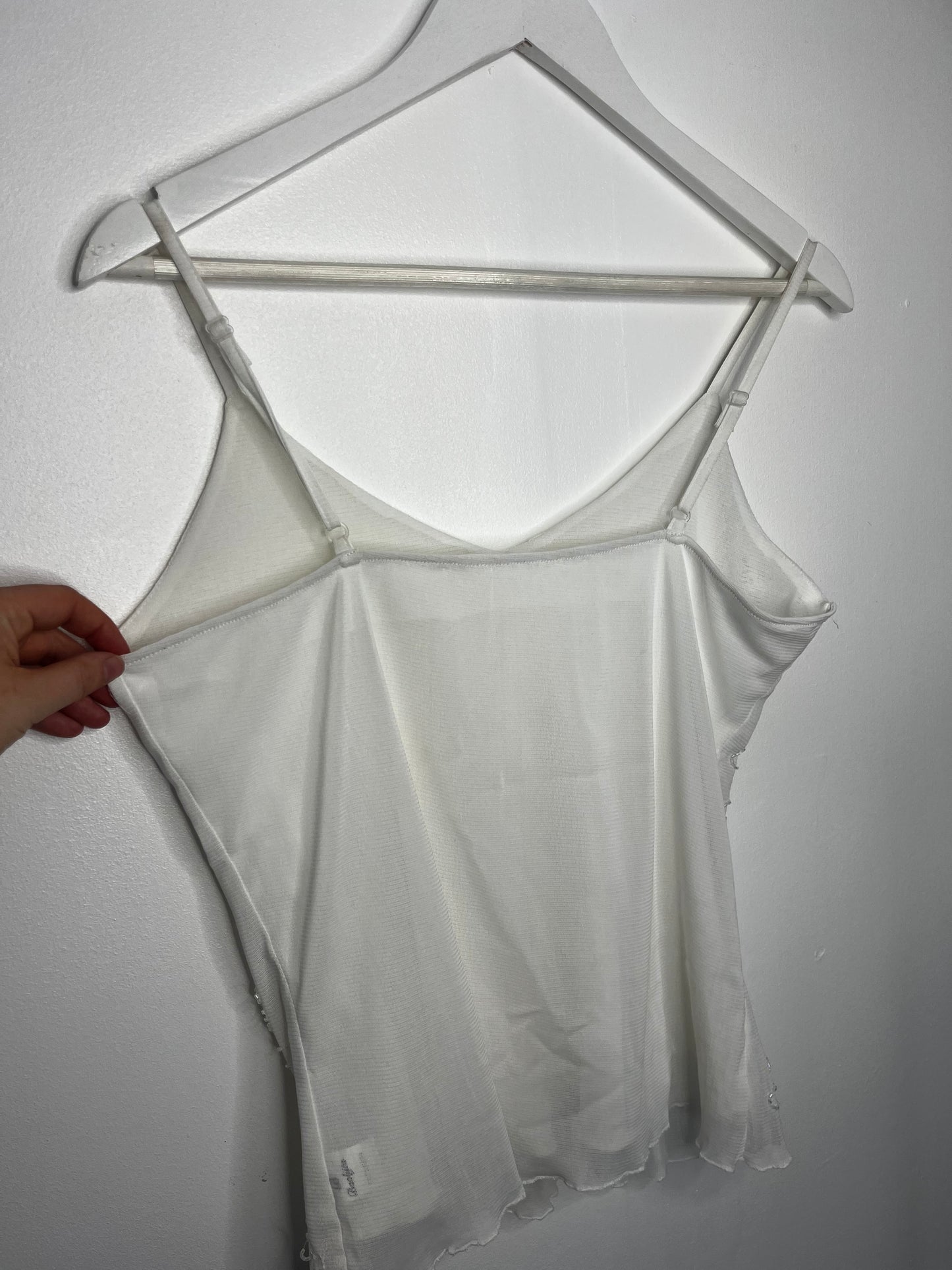 Y2k White Sequin Vintage Strap Top